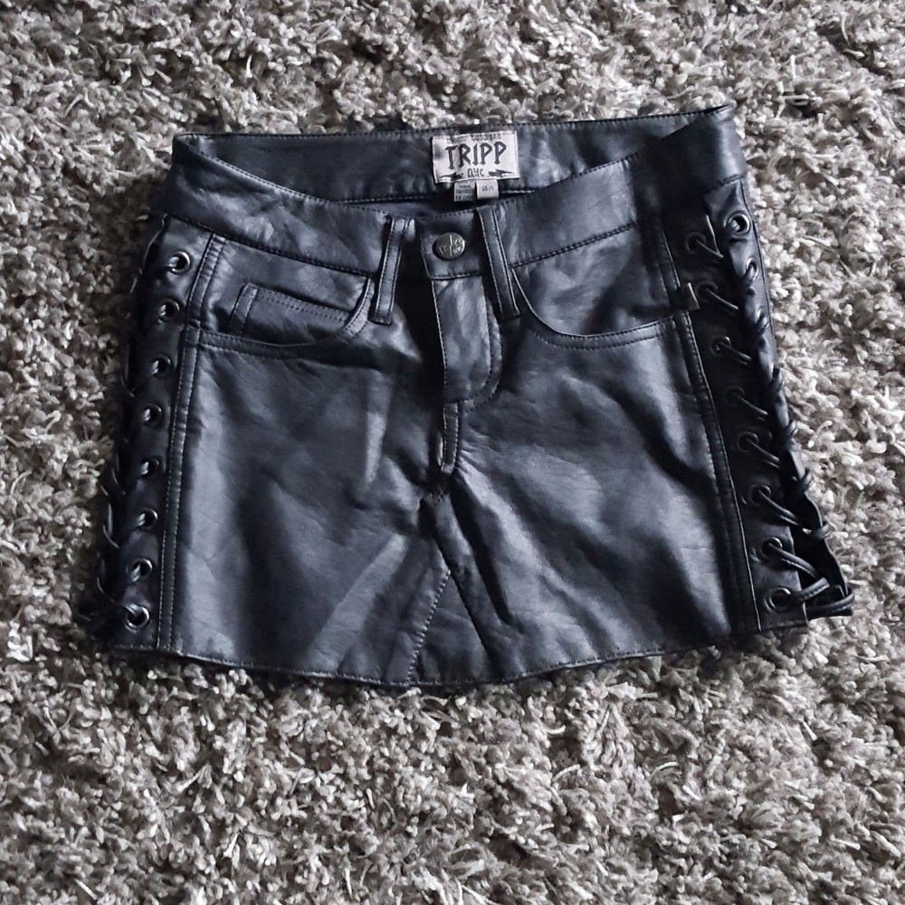 Upcycled vegan leather mini skirt